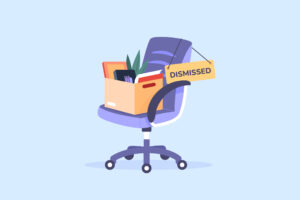 Chair dismissed employee. Quitting job worker, box of fired businessman leaving office resign job dismiss work person unemployment layoff people lost employment vector illustration of fired box